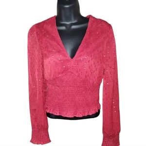B•O•G collective red shimmery sequin blouse , stretch waist shirt